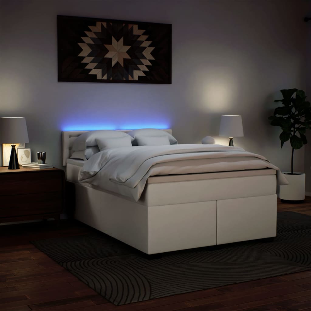 Κρεβάτι Boxspring με Στρώμα Λευκό 160x200εκ.από Συνθετικό Δέρμα - Pakobazaar