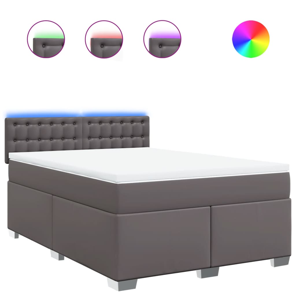 Κρεβάτι Boxspring με Στρώμα Γκρι 160x200εκ. από Συνθετικό Δέρμα - Pakobazaar