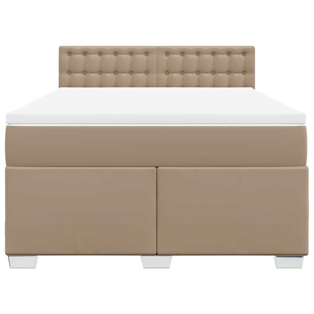 Κρεβάτι Boxspring με Στρώμα Καπουτσίνο 160x200εκ.από Συνθ.Δέρμα - Pakobazaar