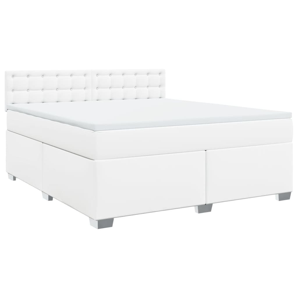Κρεβάτι Boxspring με Στρώμα Λευκό 180x200 εκ. Συνθετικό Δέρμα - Pakobazaar