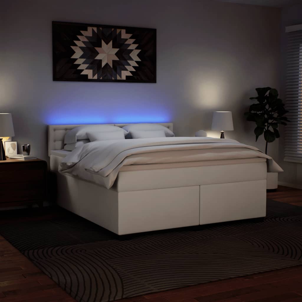 Κρεβάτι Boxspring με Στρώμα Λευκό 180x200 εκ. Συνθετικό Δέρμα - Pakobazaar