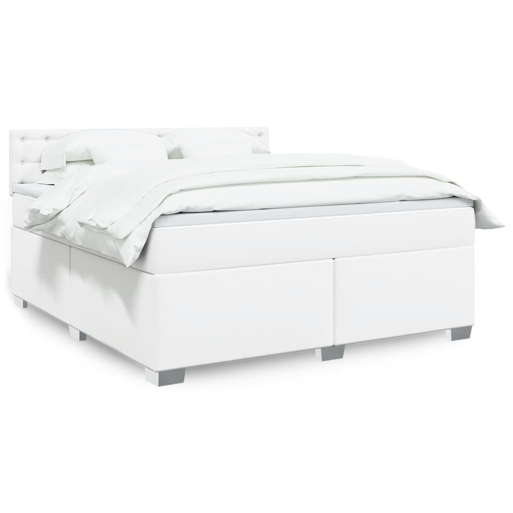 Κρεβάτι Boxspring με Στρώμα Λευκό 180x200 εκ. Συνθετικό Δέρμα - Pakobazaar