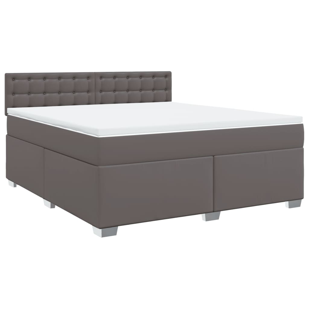 Κρεβάτι Boxspring με Στρώμα Γκρι 180x200 εκ. Συνθετικό Δέρμα - Pakobazaar