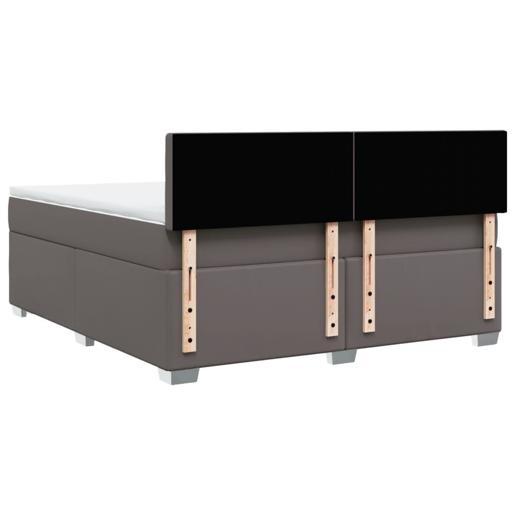 Κρεβάτι Boxspring με Στρώμα Γκρι 180x200 εκ. Συνθετικό Δέρμα - Pakobazaar