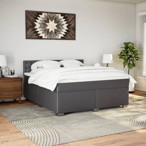 Κρεβάτι Boxspring με Στρώμα Γκρι 180x200 εκ. Συνθετικό Δέρμα - Pakobazaar
