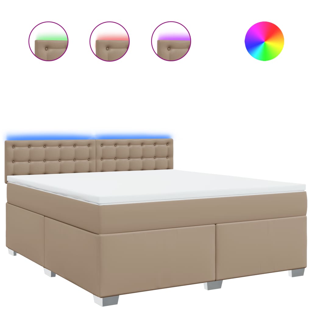 Κρεβάτι Boxspring με Στρώμα Καπουτσίνο 180x200 εκ. Συνθ. Δέρμα