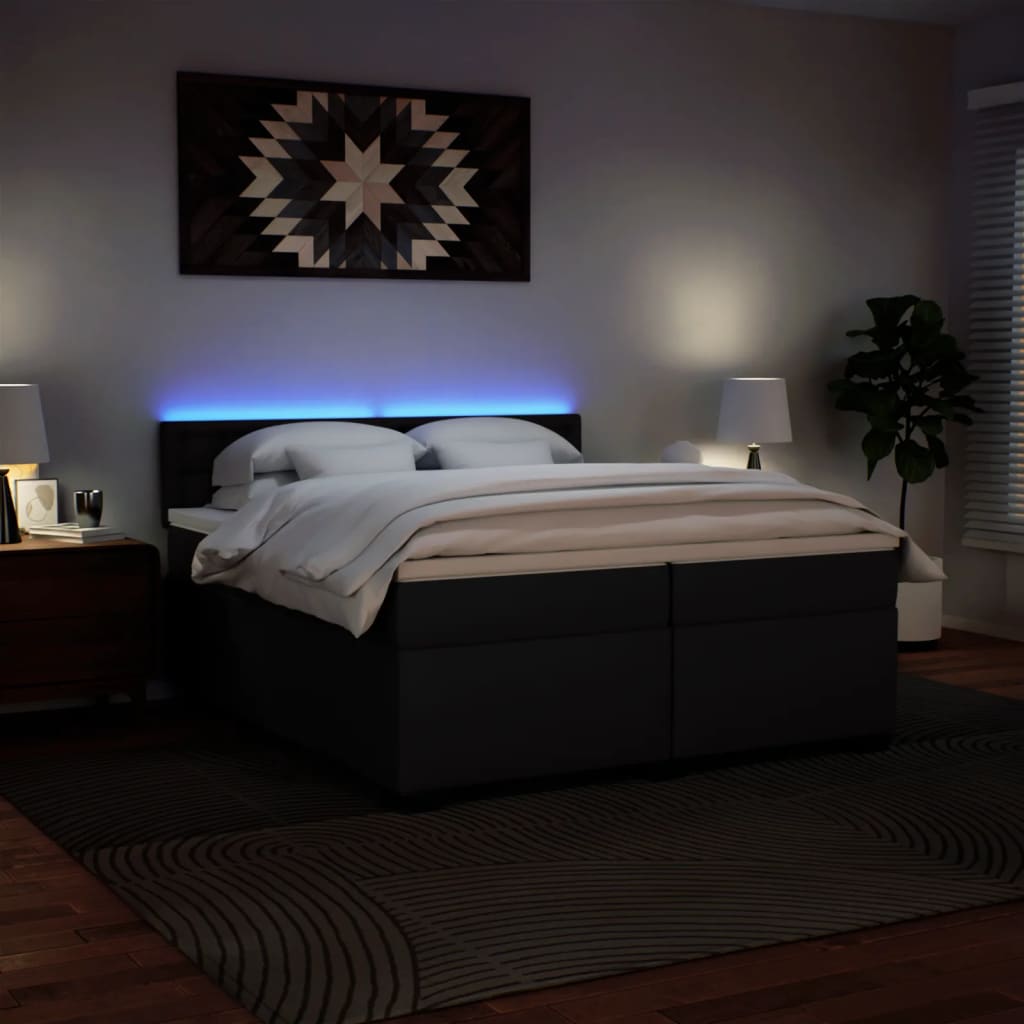 Κρεβάτι Boxspring με Στρώμα Μαύρο 200x200 εκ. Συνθετικό Δέρμα - Pakobazaar