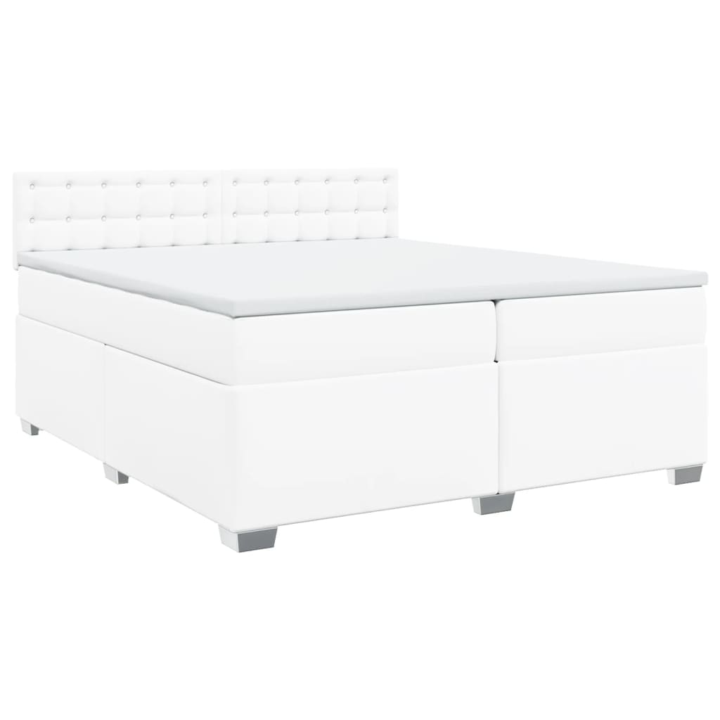 Κρεβάτι Boxspring με Στρώμα Λευκό 200x200 εκ. Συνθετικό Δέρμα - Pakobazaar