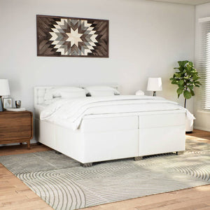 Κρεβάτι Boxspring με Στρώμα Λευκό 200x200 εκ. Συνθετικό Δέρμα - Pakobazaar
