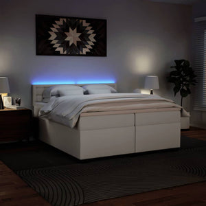 Κρεβάτι Boxspring με Στρώμα Λευκό 200x200 εκ. Συνθετικό Δέρμα - Pakobazaar