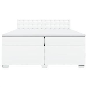 Κρεβάτι Boxspring με Στρώμα Λευκό 200x200 εκ. Συνθετικό Δέρμα - Pakobazaar