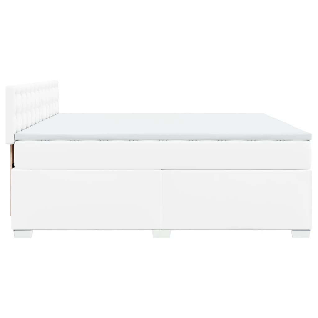 Κρεβάτι Boxspring με Στρώμα Λευκό 200x200 εκ. Συνθετικό Δέρμα - Pakobazaar