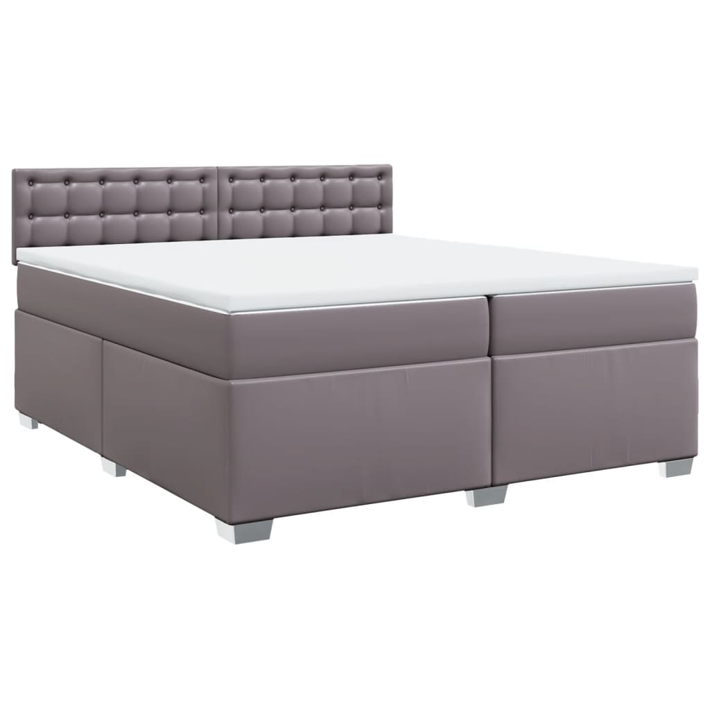 Κρεβάτι Boxspring με Στρώμα Γκρι 200x200 εκ. Συνθετικό Δέρμα - Pakobazaar