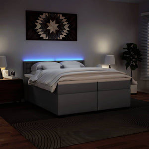 Κρεβάτι Boxspring με Στρώμα Γκρι 200x200 εκ. Συνθετικό Δέρμα - Pakobazaar