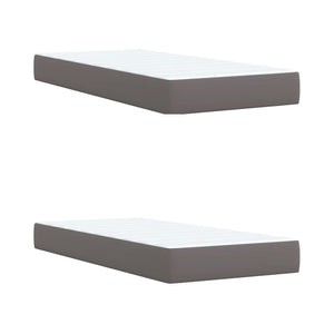 Κρεβάτι Boxspring με Στρώμα Γκρι 200x200 εκ. Συνθετικό Δέρμα - Pakobazaar