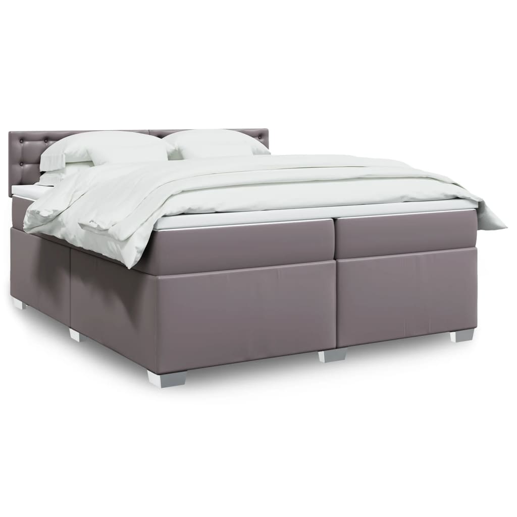 Κρεβάτι Boxspring με Στρώμα Γκρι 200x200 εκ. Συνθετικό Δέρμα - Pakobazaar
