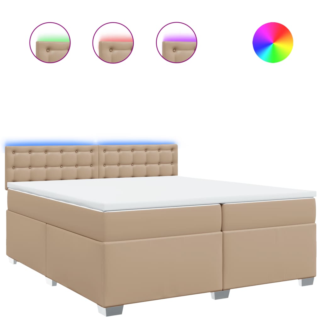 Κρεβάτι Boxspring με Στρώμα Καπουτσίνο 200x200εκ.από Συνθ.Δέρμα