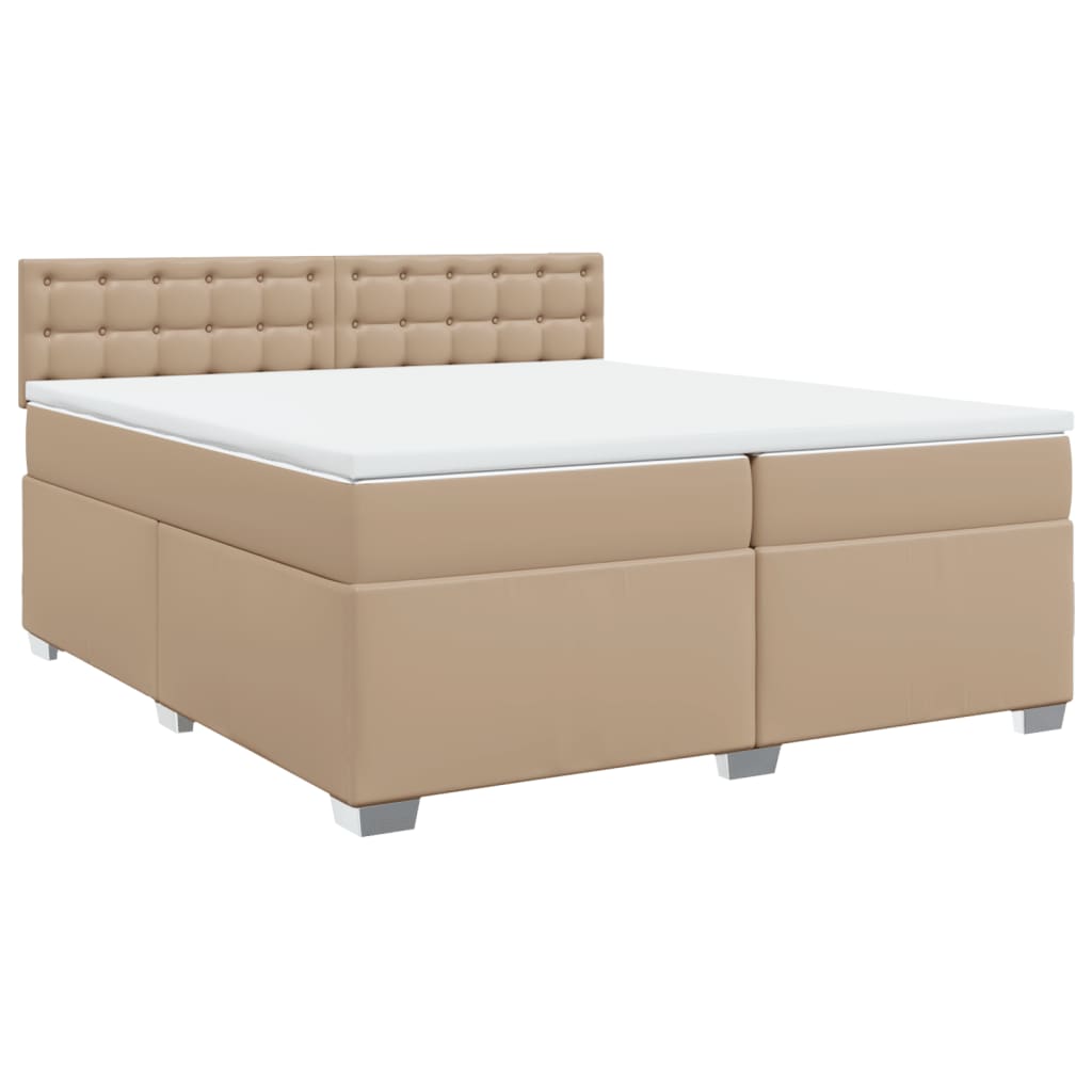 Κρεβάτι Boxspring με Στρώμα Καπουτσίνο 200x200εκ.από Συνθ.Δέρμα