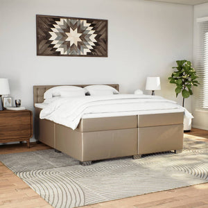 Κρεβάτι Boxspring με Στρώμα Καπουτσίνο 200x200εκ.από Συνθ.Δέρμα - Pakobazaar