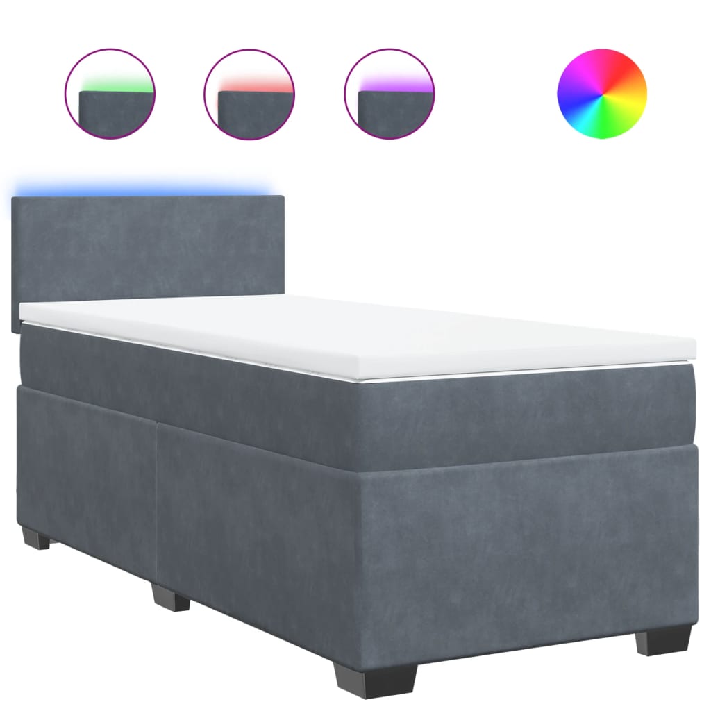 Κρεβάτι Boxspring με Στρώμα Σκούρο Γκρι 80x200 εκ. Βελούδινο - Pakobazaar