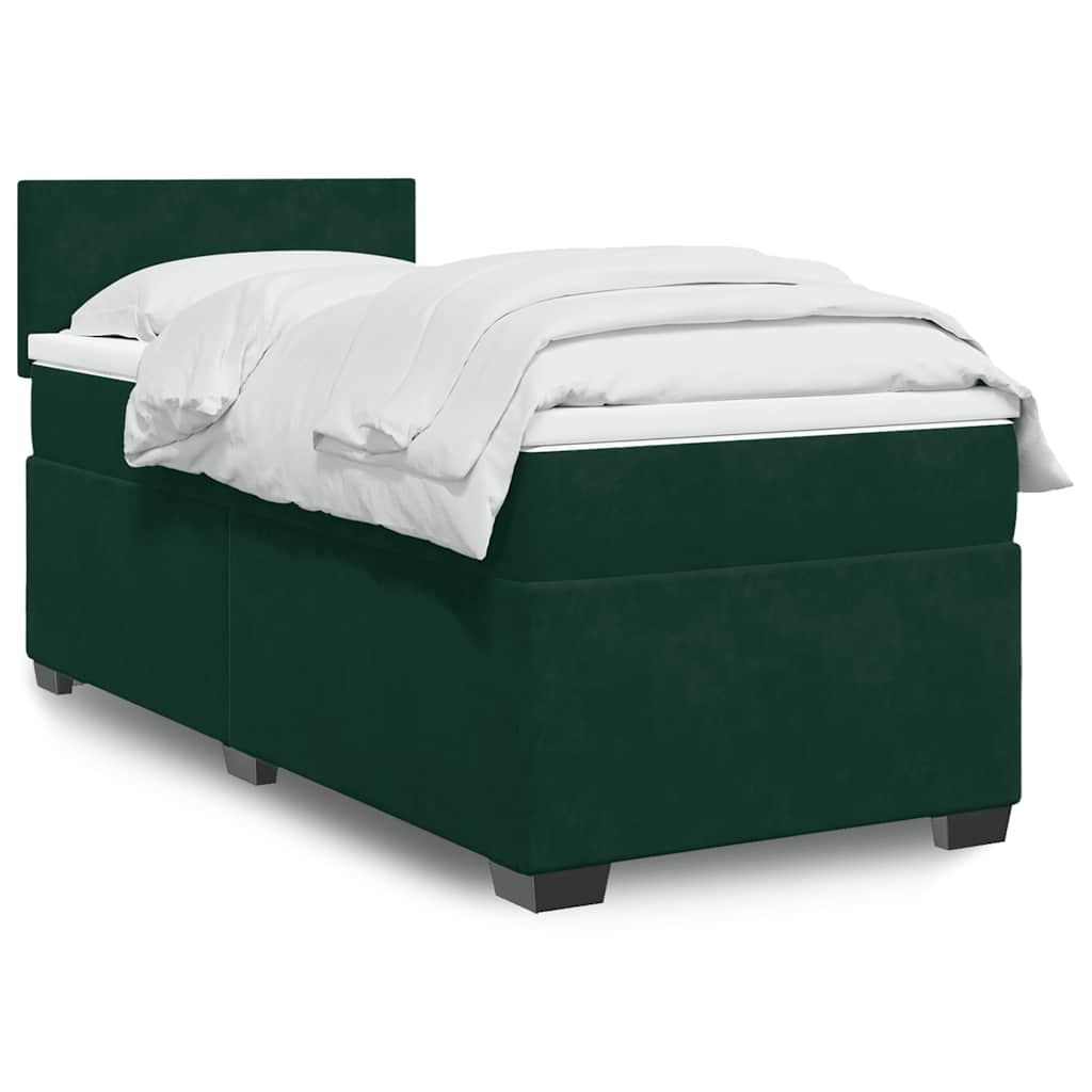 Κρεβάτι Boxspring με Στρώμα Σκούρο Πράσινο 80x200 εκ. Βελούδινο
