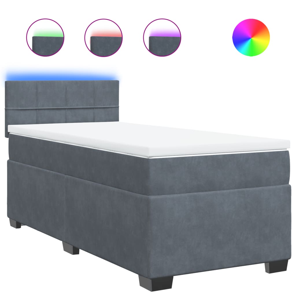 Κρεβάτι Boxspring με Στρώμα Σκούρο Γκρι 80x200 εκ. Βελούδινο - Pakobazaar
