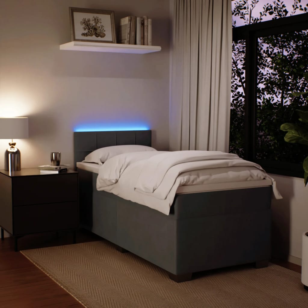 Κρεβάτι Boxspring με Στρώμα Σκούρο Γκρι 80x200 εκ. Βελούδινο - Pakobazaar