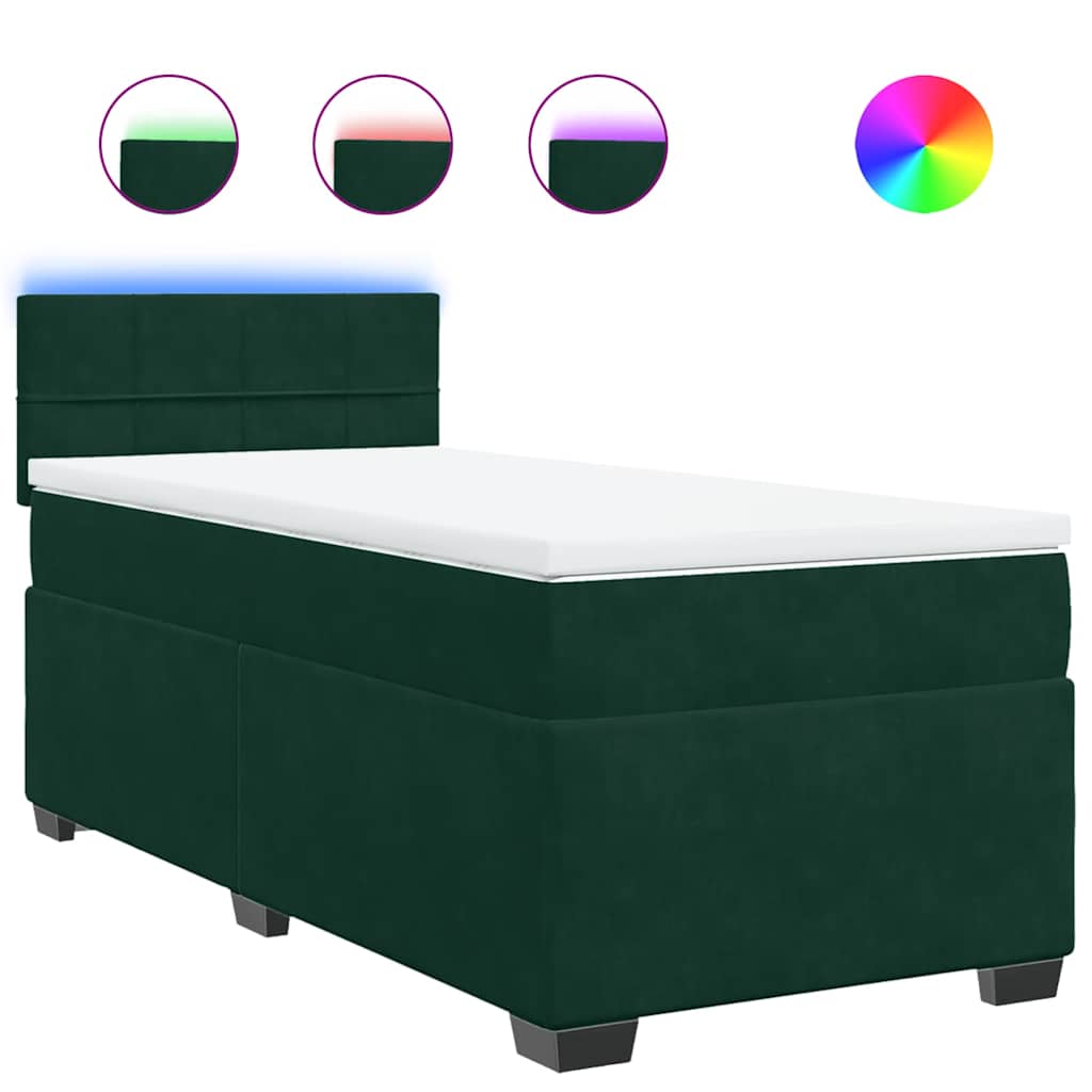 Κρεβάτι Boxspring με Στρώμα Σκούρο Πράσινο 80x200 εκ. Βελούδινο