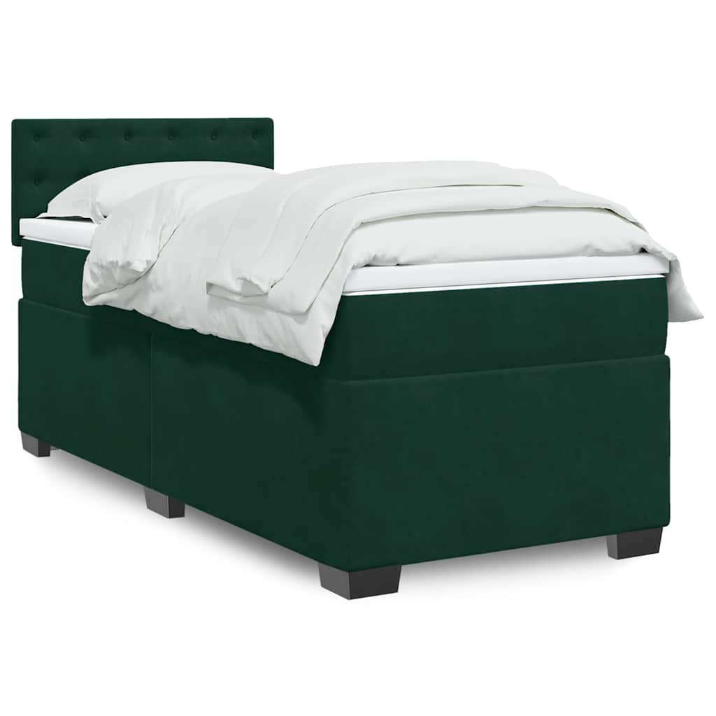 Κρεβάτι Boxspring με Στρώμα Σκούρο Πράσινο 80x200 εκ. Βελούδινο