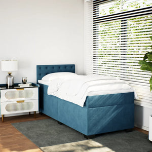 Κρεβάτι Boxspring με Στρώμα Μπλε 80 x 200 εκ. Βελούδινο - Pakobazaar