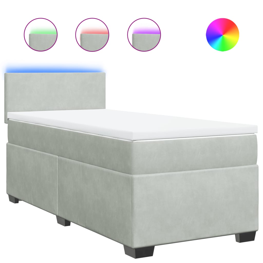Κρεβάτι Boxspring με Στρώμα Ανοιχτό Γκρι 90x190 εκ. Βελούδινο - Pakobazaar