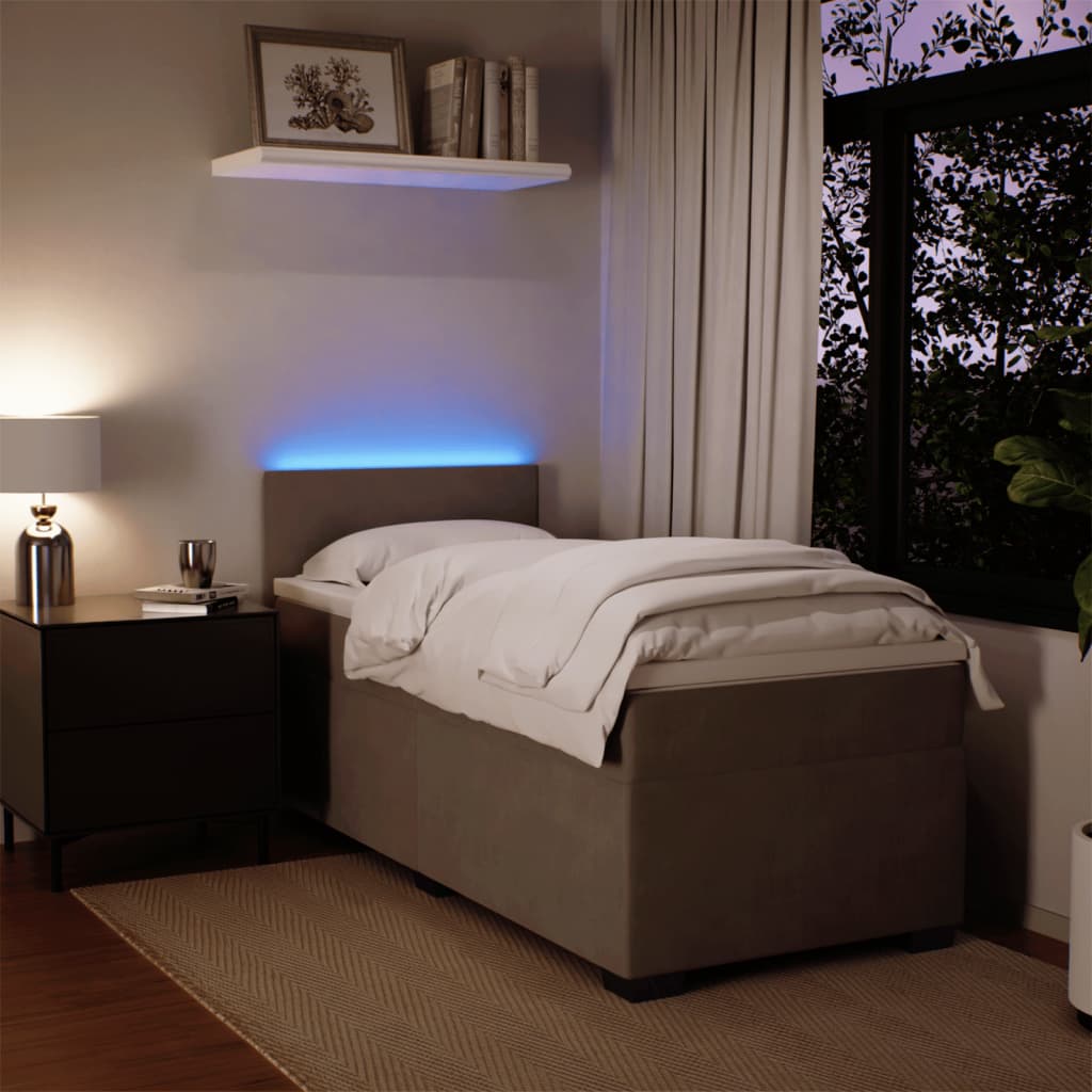 Κρεβάτι Boxspring με Στρώμα Ανοιχτό Γκρι 90x190 εκ. Βελούδινο - Pakobazaar