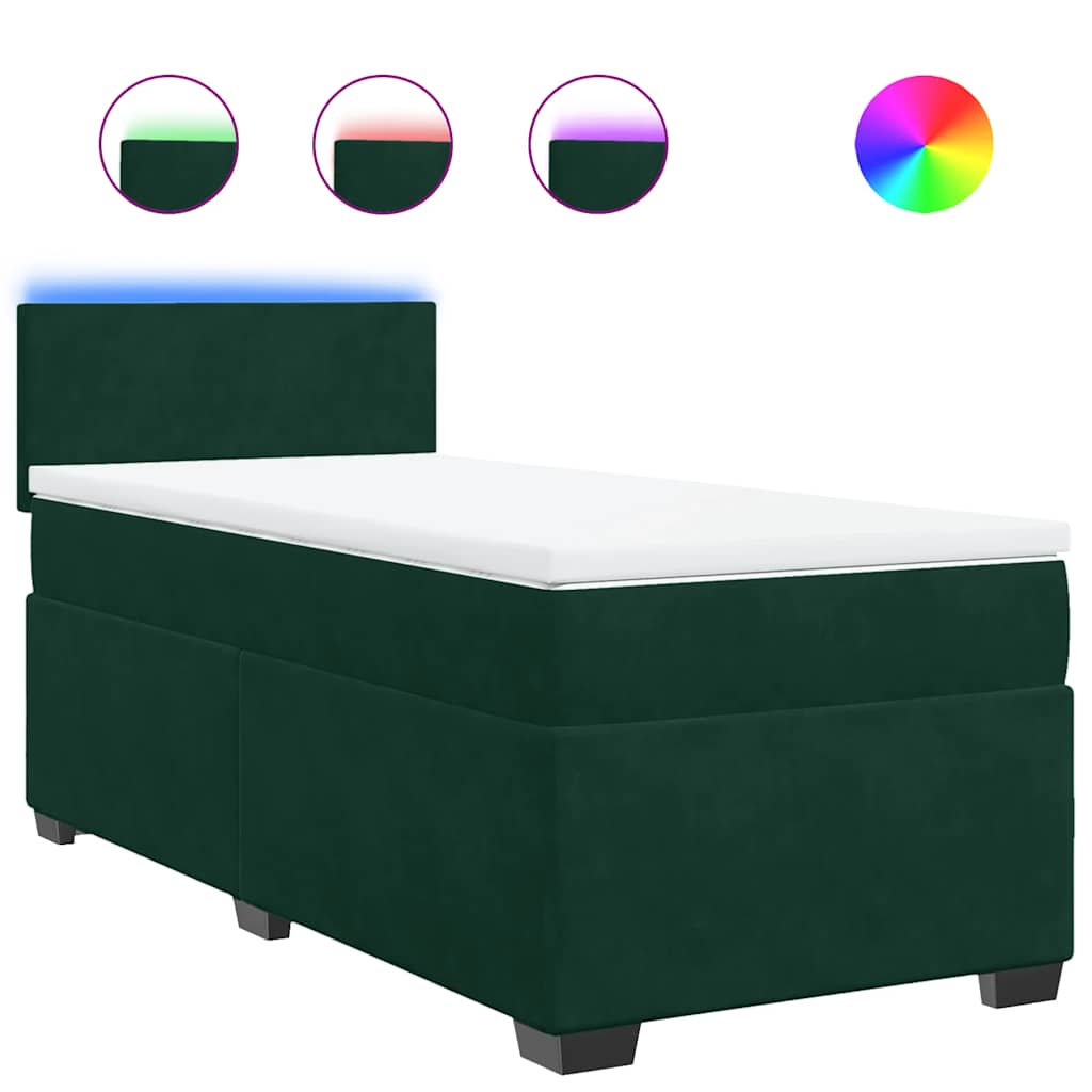 Κρεβάτι Boxspring με Στρώμα Σκούρο Πράσινο 90x190 εκ. Βελούδινο - Pakobazaar