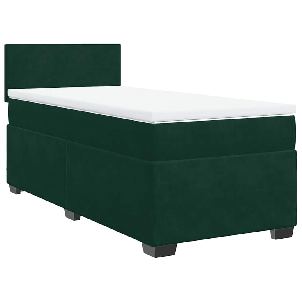 Κρεβάτι Boxspring με Στρώμα Σκούρο Πράσινο 90x190 εκ. Βελούδινο - Pakobazaar
