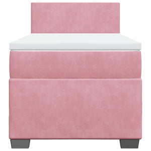 Κρεβάτι Boxspring με Στρώμα Ροζ 90x190 εκ. Βελούδινο - Pakobazaar