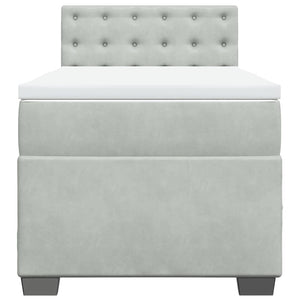 Κρεβάτι Boxspring με Στρώμα Ανοιχτό Γκρι 90x190 εκ. Βελούδινο - Pakobazaar