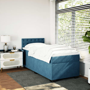 Κρεβάτι Boxspring με Στρώμα Μπλε 90x190 εκ. Βελούδινο