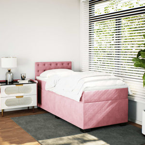Κρεβάτι Boxspring με Στρώμα Ροζ 90x190 εκ. Βελούδινο - Pakobazaar