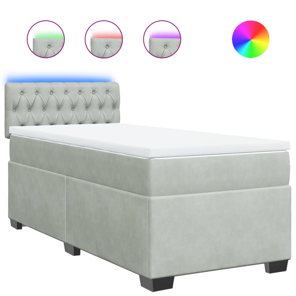 Κρεβάτι Boxspring με Στρώμα Ανοιχτό Γκρι 90x190 εκ. Βελούδινο - Pakobazaar