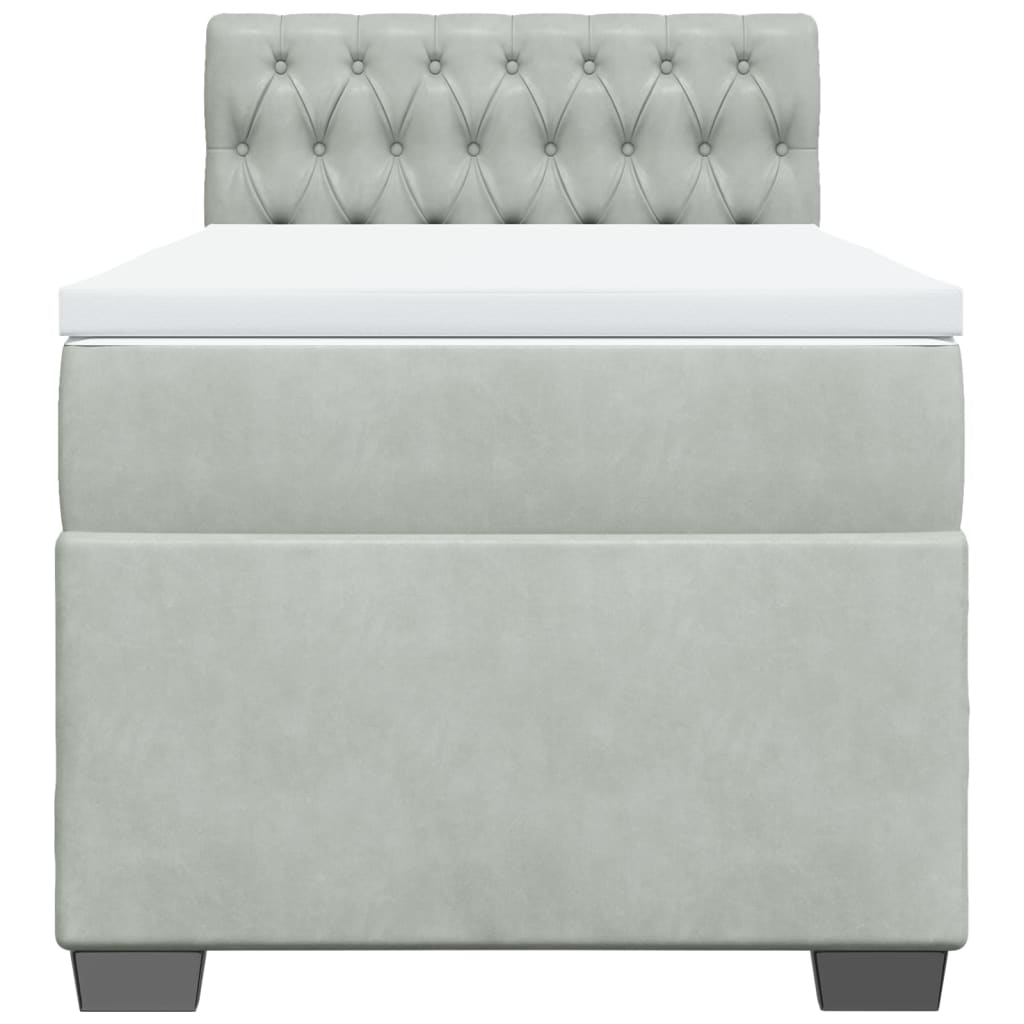 Κρεβάτι Boxspring με Στρώμα Ανοιχτό Γκρι 90x190 εκ. Βελούδινο - Pakobazaar