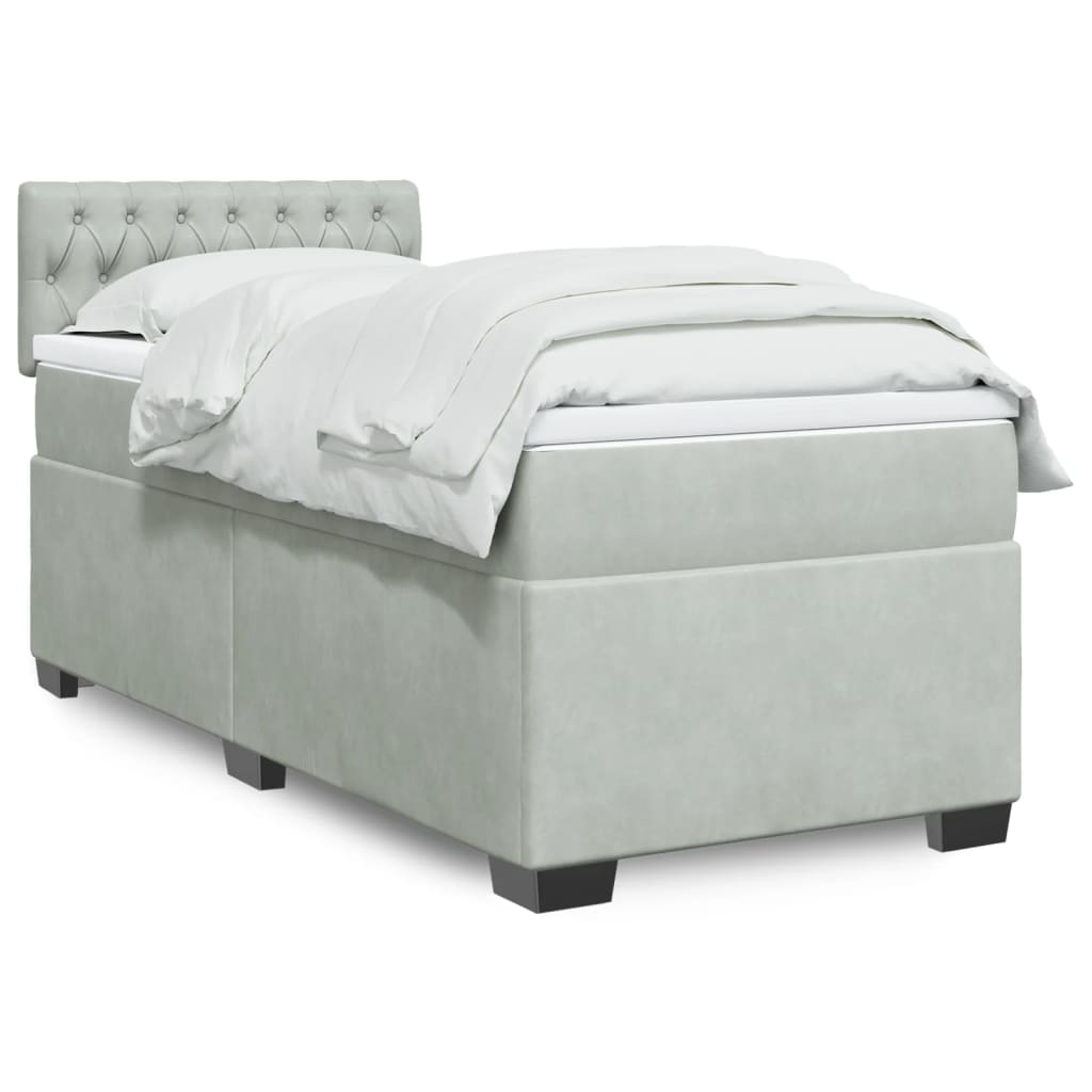 Κρεβάτι Boxspring με Στρώμα Ανοιχτό Γκρι 90x190 εκ. Βελούδινο - Pakobazaar