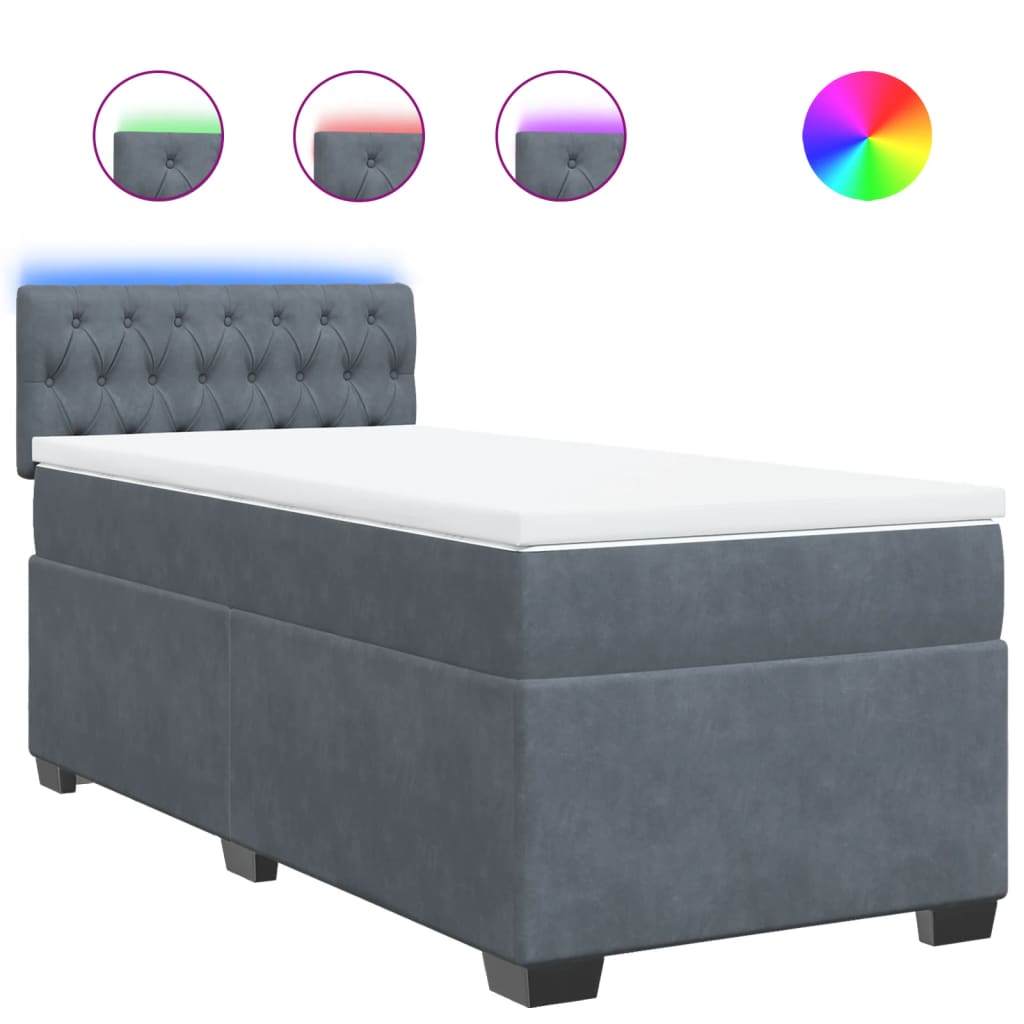 Κρεβάτι Boxspring με Στρώμα Σκούρο Γκρι 90x190 εκ. Βελούδινο - Pakobazaar