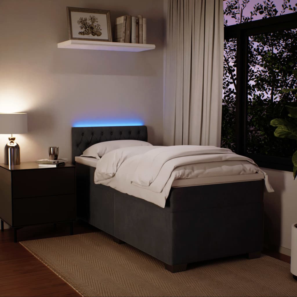 Κρεβάτι Boxspring με Στρώμα Σκούρο Γκρι 90x190 εκ. Βελούδινο - Pakobazaar