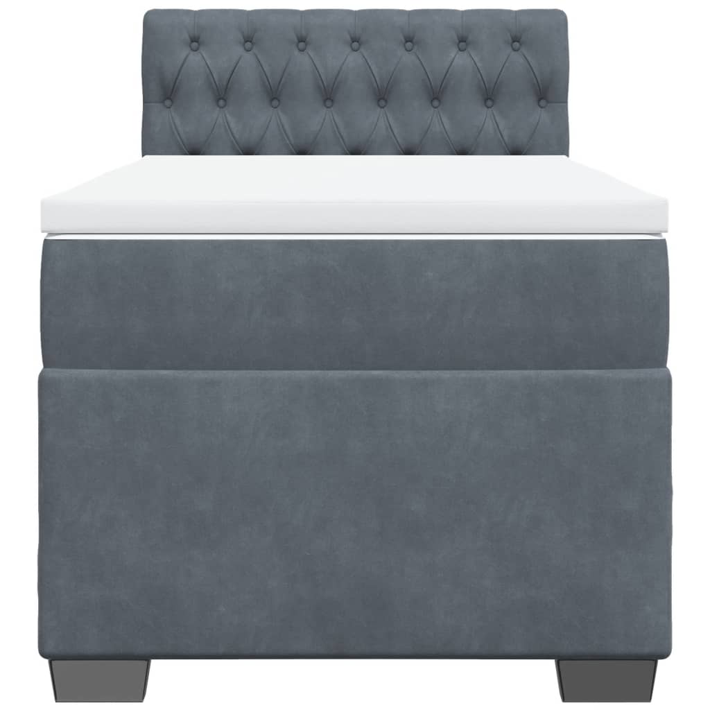 Κρεβάτι Boxspring με Στρώμα Σκούρο Γκρι 90x190 εκ. Βελούδινο - Pakobazaar
