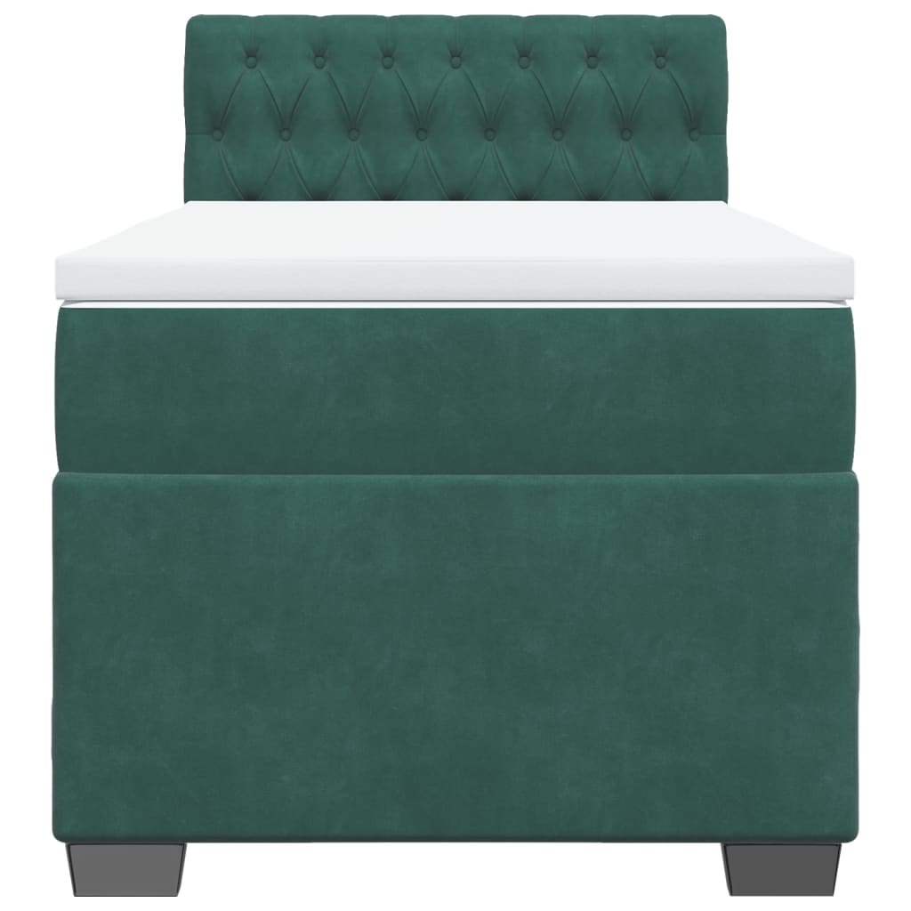 Κρεβάτι Boxspring με Στρώμα Σκούρο Πράσινο 90x190 εκ. Βελούδινο - Pakobazaar