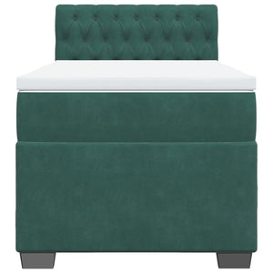 Κρεβάτι Boxspring με Στρώμα Σκούρο Πράσινο 90x190 εκ. Βελούδινο - Pakobazaar