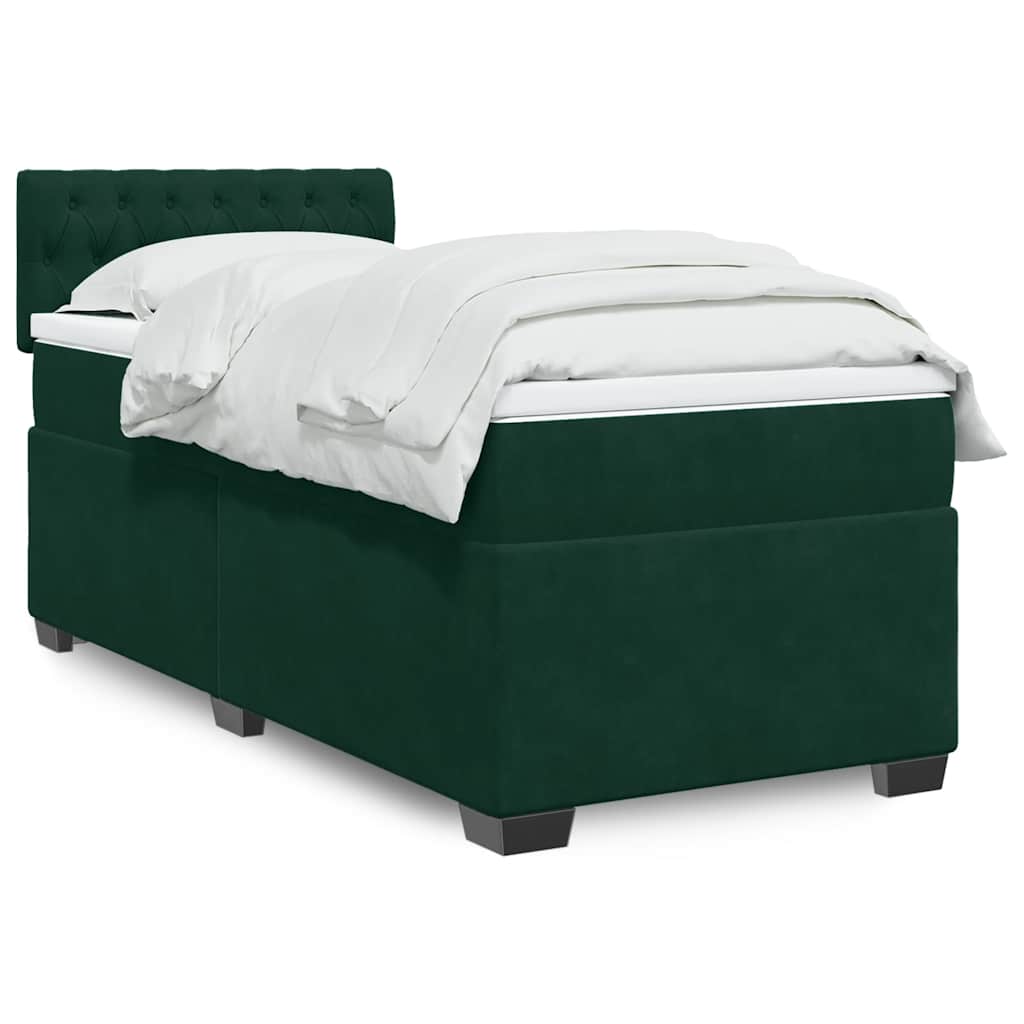 Κρεβάτι Boxspring με Στρώμα Σκούρο Πράσινο 90x190 εκ. Βελούδινο - Pakobazaar
