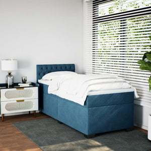 Κρεβάτι Boxspring με Στρώμα Μπλε 90x190 εκ. Βελούδινο