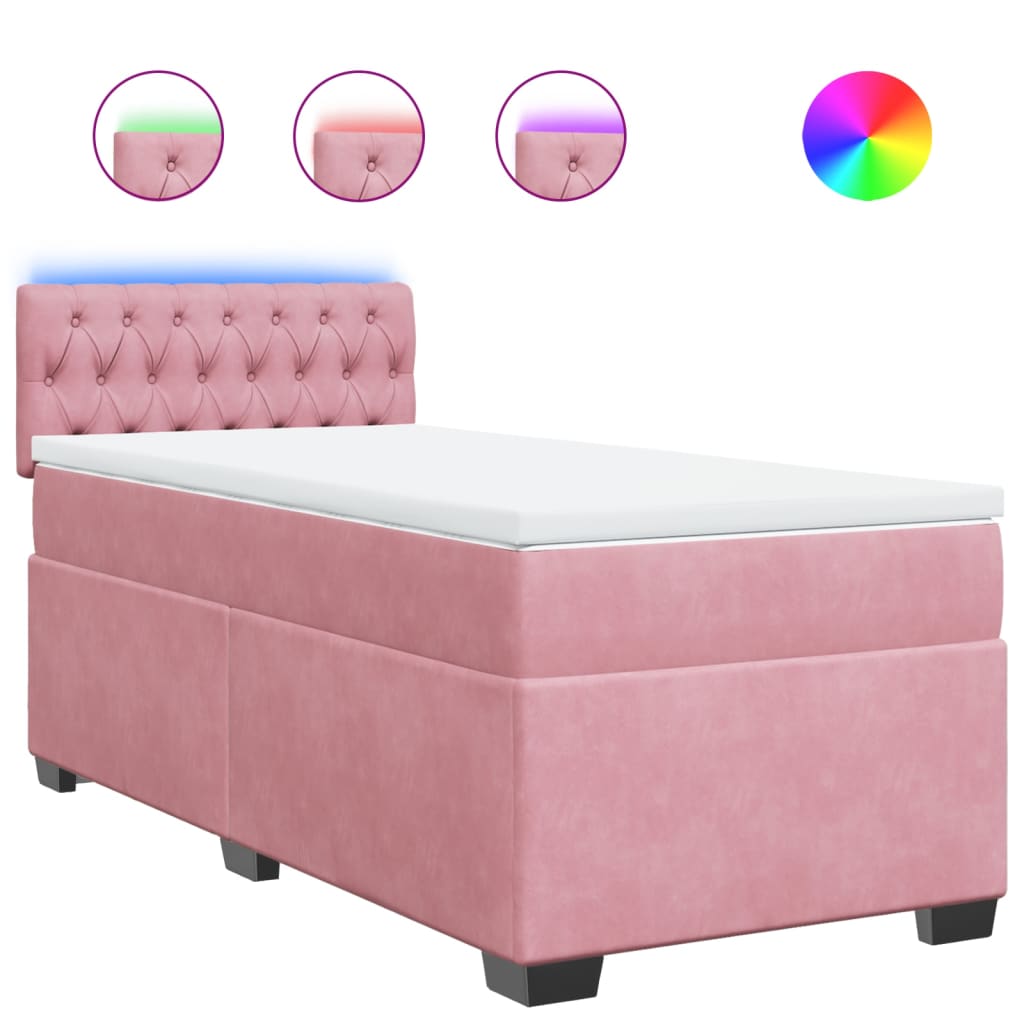 Κρεβάτι Boxspring με Στρώμα Ροζ 90x190 εκ. Βελούδινο - Pakobazaar