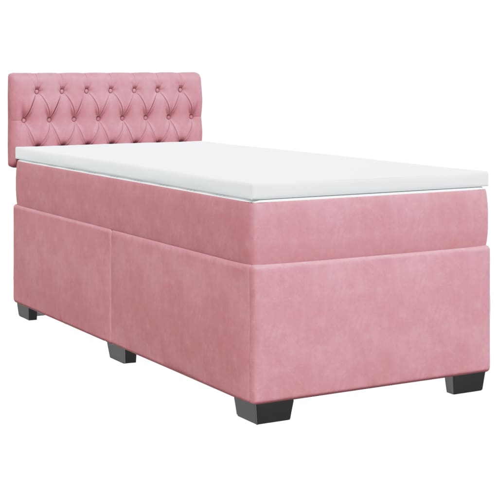 Κρεβάτι Boxspring με Στρώμα Ροζ 90x190 εκ. Βελούδινο - Pakobazaar